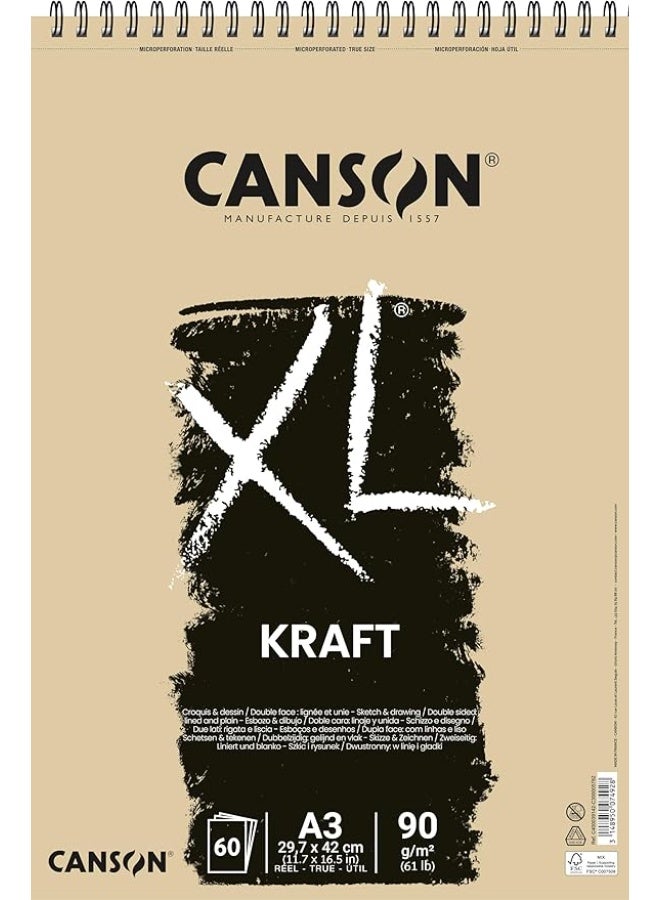 CANSON XL Kraft A3 Sketch Pad 90 g/m² 60 Sheets per Pad Spiral on the Short Side - Image 1