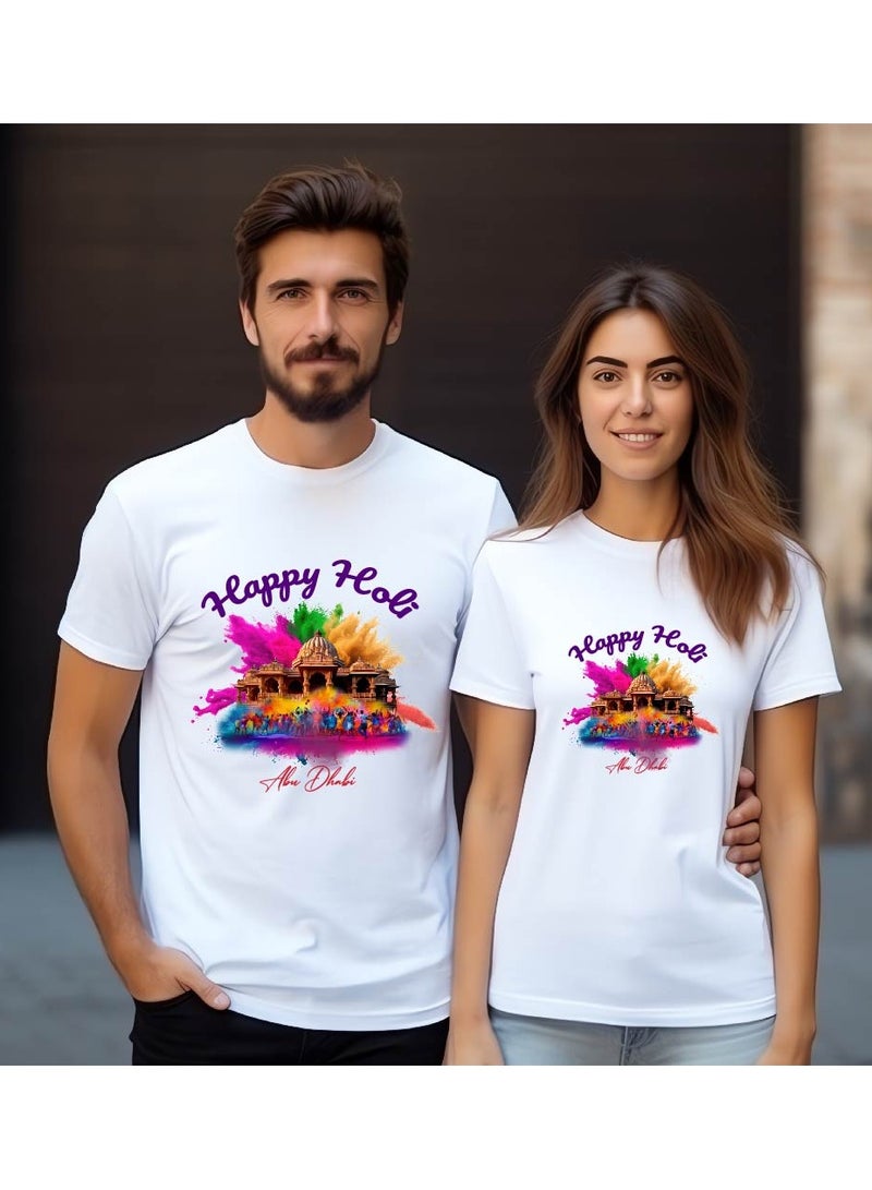 برينت شوب فور مي احتفال هولي أبو ظبي - تي شيرت للأزواج برقبة دائرية - تي شيرت للأزواج لهولي - تي شيرت مطبوع هولي للأزواج البالغين - طقم تي شيرت قطني احتفالي هولي أبو ظبي - Image 5