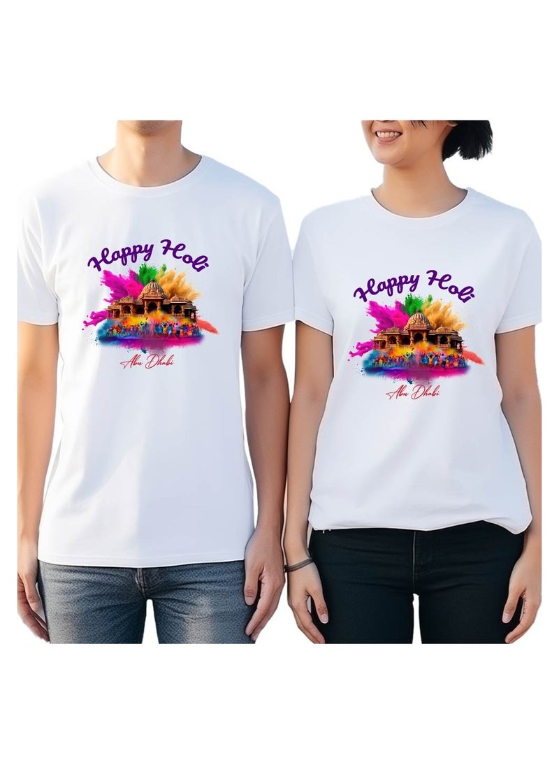 برينت شوب فور مي احتفال هولي أبو ظبي - تي شيرت للأزواج برقبة دائرية - تي شيرت للأزواج لهولي - تي شيرت مطبوع هولي للأزواج البالغين - طقم تي شيرت قطني احتفالي هولي أبو ظبي - Image 2