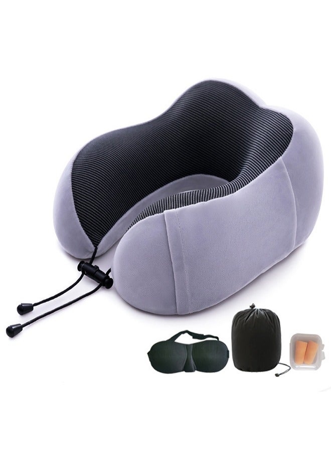 0TO1 TECH Travel Pillow Set Memory Foam U-Neck Pillow Travel Accessories Airplane Travel Kit with 3D Contoured Eye Mask, Earplugs and Storage Bag - Image 1