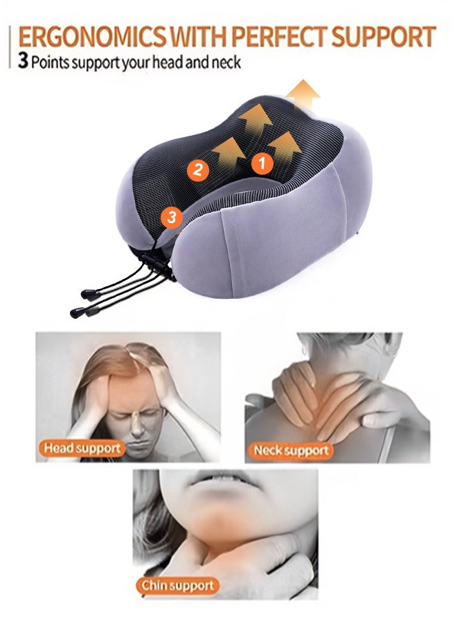 0TO1 TECH Travel Pillow Set Memory Foam U-Neck Pillow Travel Accessories Airplane Travel Kit with 3D Contoured Eye Mask, Earplugs and Storage Bag - Image 4