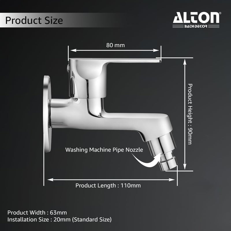 ALTON FAM3320WM Brass Washing Machine Bib Cock with Wall Flange Washing Machine Tap Chrome - Image 2