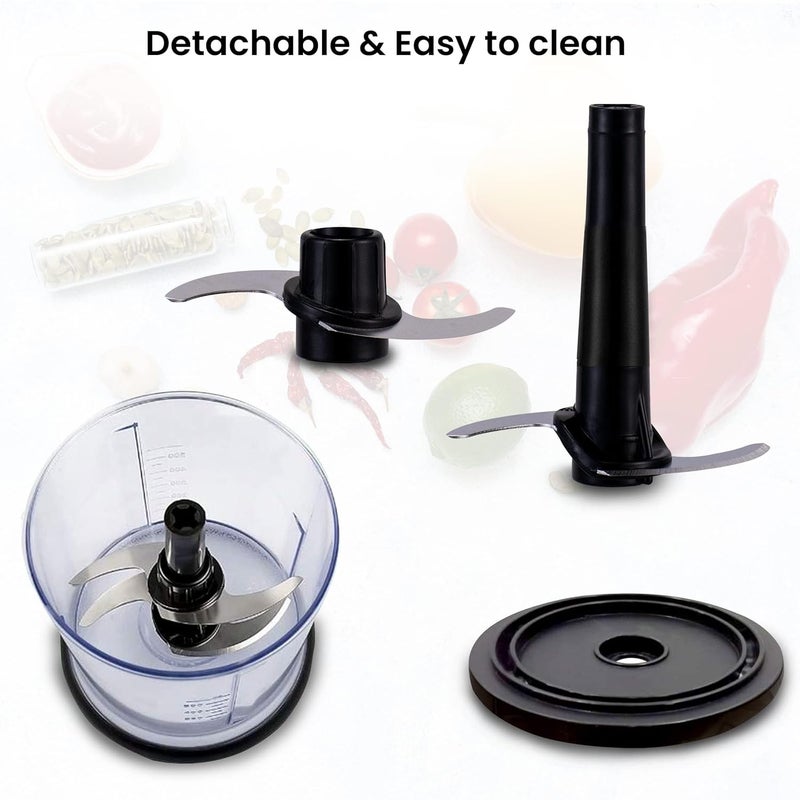 AGARO Electric Chopper, 400 Watts, Vegetable Chopper, Cutter, 100% Pure Copper Motor, Chop, Mince, Dice, Twin Stainless Steel Blade, 500 Ml, One Touch Operation, Elegant, Black. - Image 4