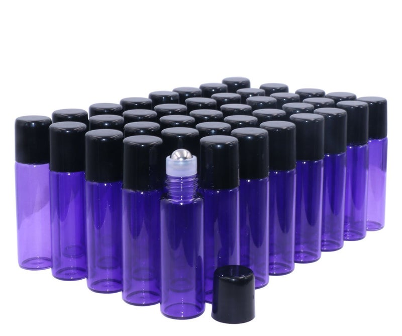 Glass Roller Bottles5ml16oz Purple 40 Pack Roll on Glass Bottles for Essential Oils AromatherapyPerfume OilsLip BalmsDIY Blends creationswith Stainless Steel Roller Ball Black LidFREE Dropper