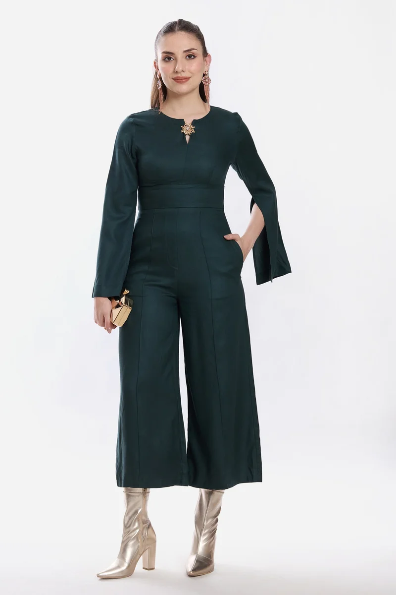 فيرجيو Solid Viscose Wide Leg Jumpsuit for Women