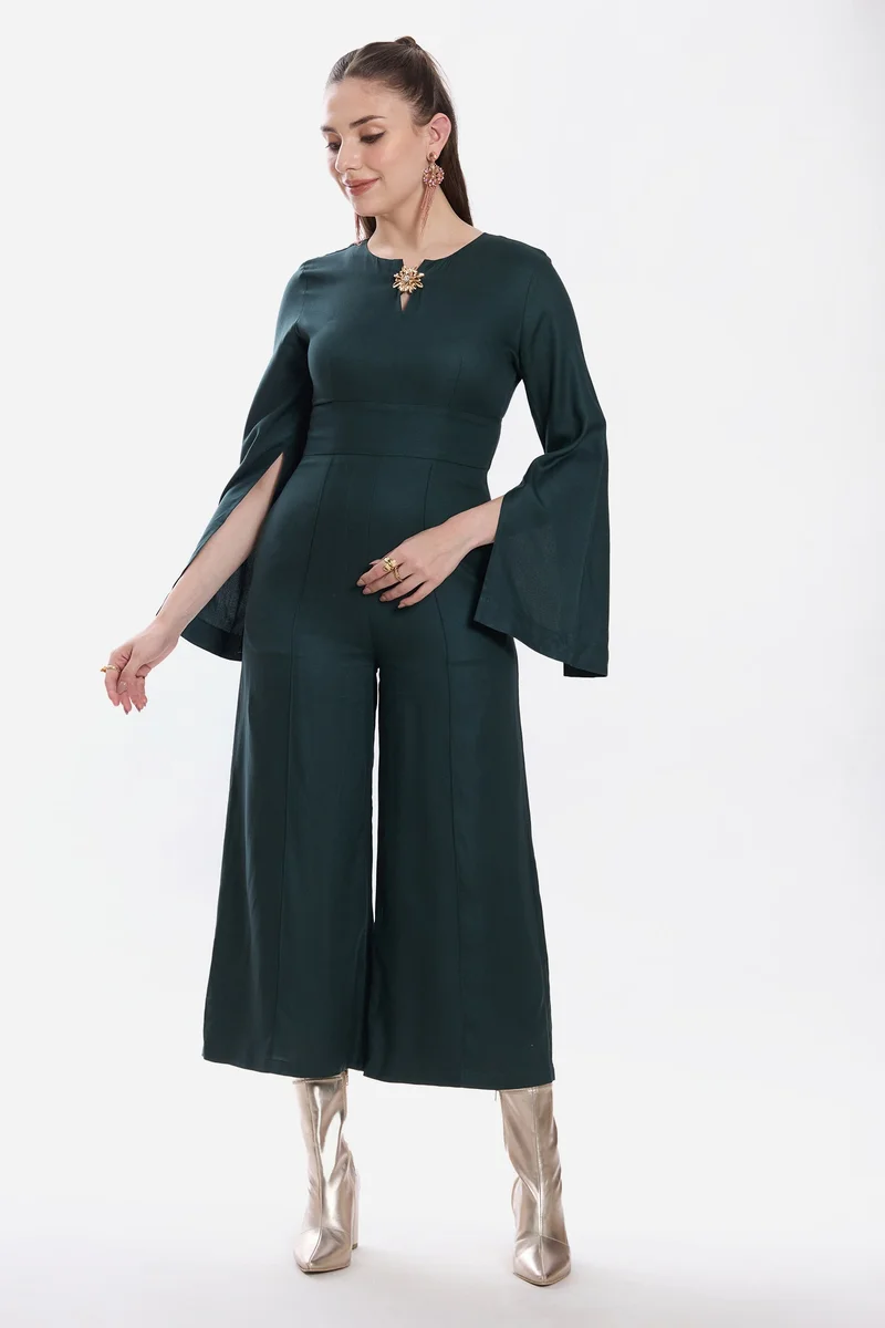 فيرجيو Solid Viscose Wide Leg Jumpsuit for Women