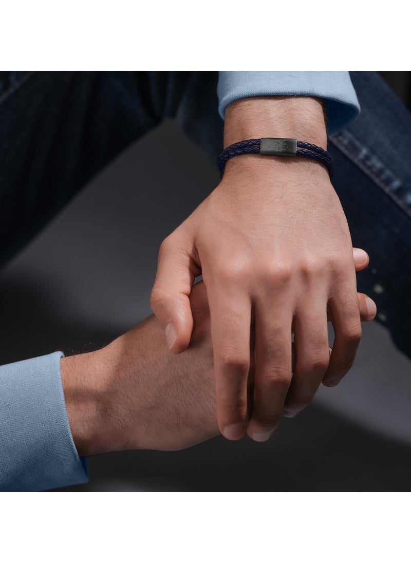 بوليس سوار رجالي من الجلد الأزرق الداكن والفولاذ المقاوم للصدأ باللون الرمادي - Image 2