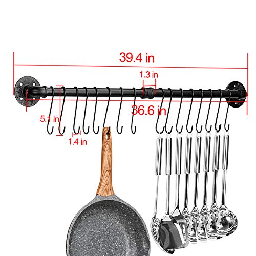 Toplife 39.4 inch Pot Rack, Kitchen Wall Mounted Detachable Pan Lid Utensils Organizer Hanging Rail with 16 Hooks, Black - Image 2