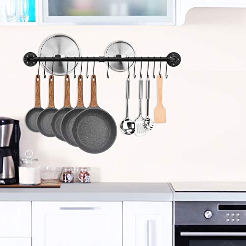 Toplife 39.4 inch Pot Rack, Kitchen Wall Mounted Detachable Pan Lid Utensils Organizer Hanging Rail with 16 Hooks, Black - Image 3