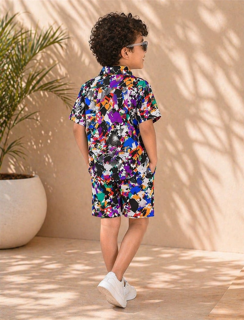 superminis Boys Co-Ord Set Rayon Shirt & Shorts Set | Printed Summer Coord Set for Boys | Casual Outfit with Pockets | Comfortable Kids Matching Set (9-10 Years, Multicolor) - Image 5