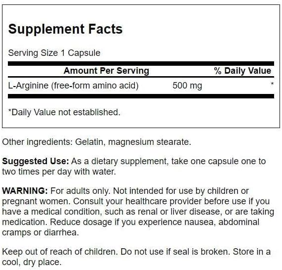 Swanson Amino Acid LArginine 500 Milligrams 200 Capsules - Image 2