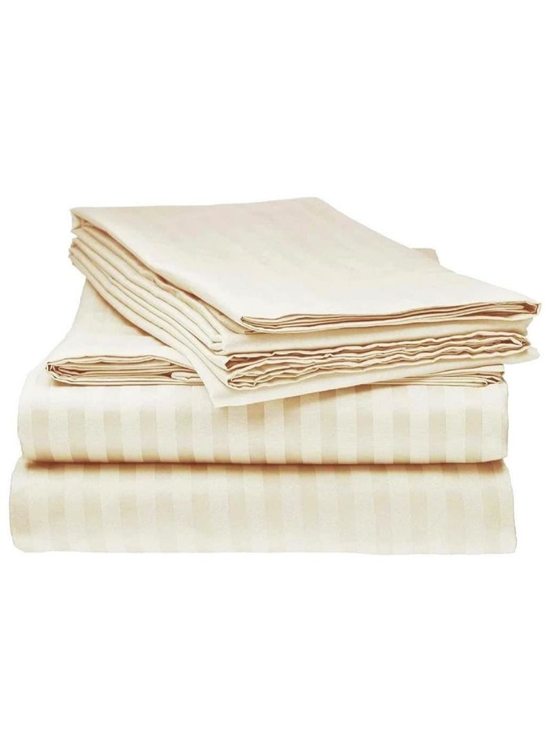 Comfy طقم ملاءات سرير مريح من 3 قطع من القطن الساتان بخطوط فندقية مقاس كبير باللون العاجي - Image 1