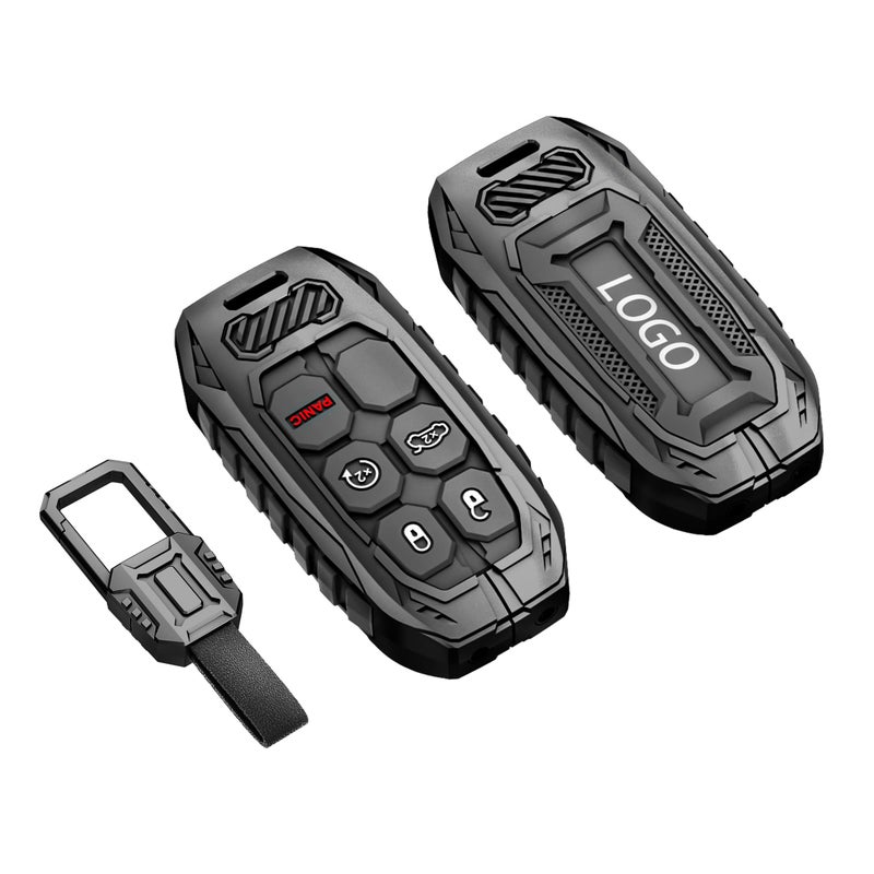 OMU Metal Key Fob Cover Case Compatible with Jeep Grand Cherokee Renegade Dodge Durango Challenger Wrangler Patriot Grand Commander Journey Fiat Dart Chrysler 200 300 (Black) - Image 1