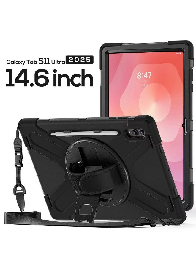 Case for Samsung Tab S11 Ultra 14.6 inch 2025 with pen slot shockproof case with 360 degree rotatable stand hand strap