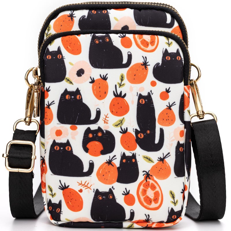 YINHEXI Small Crossbody Bags for Women, Mini Cell Phone Wallet Purse, Shoulder Bag for Women and Men (Black Cat Fruit) - Image 1