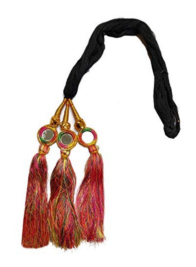 VTN Women'S Patiala Shahi Paranda/Parandi Traditional Hair Accessory Braid Tassles/Hair Extension/Choti (Black With Multi Color Hangings) - Image 1