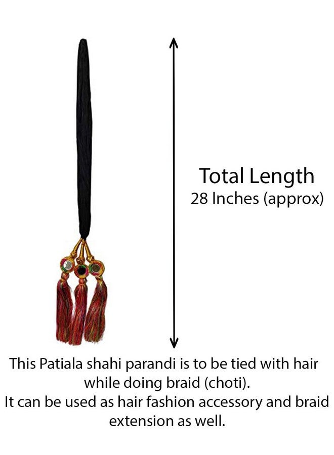 VTN Women'S Patiala Shahi Paranda/Parandi Traditional Hair Accessory Braid Tassles/Hair Extension/Choti (Black With Multi Color Hangings) - Image 3