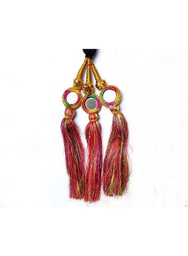 VTN Women'S Patiala Shahi Paranda/Parandi Traditional Hair Accessory Braid Tassles/Hair Extension/Choti (Black With Multi Color Hangings) - Image 2