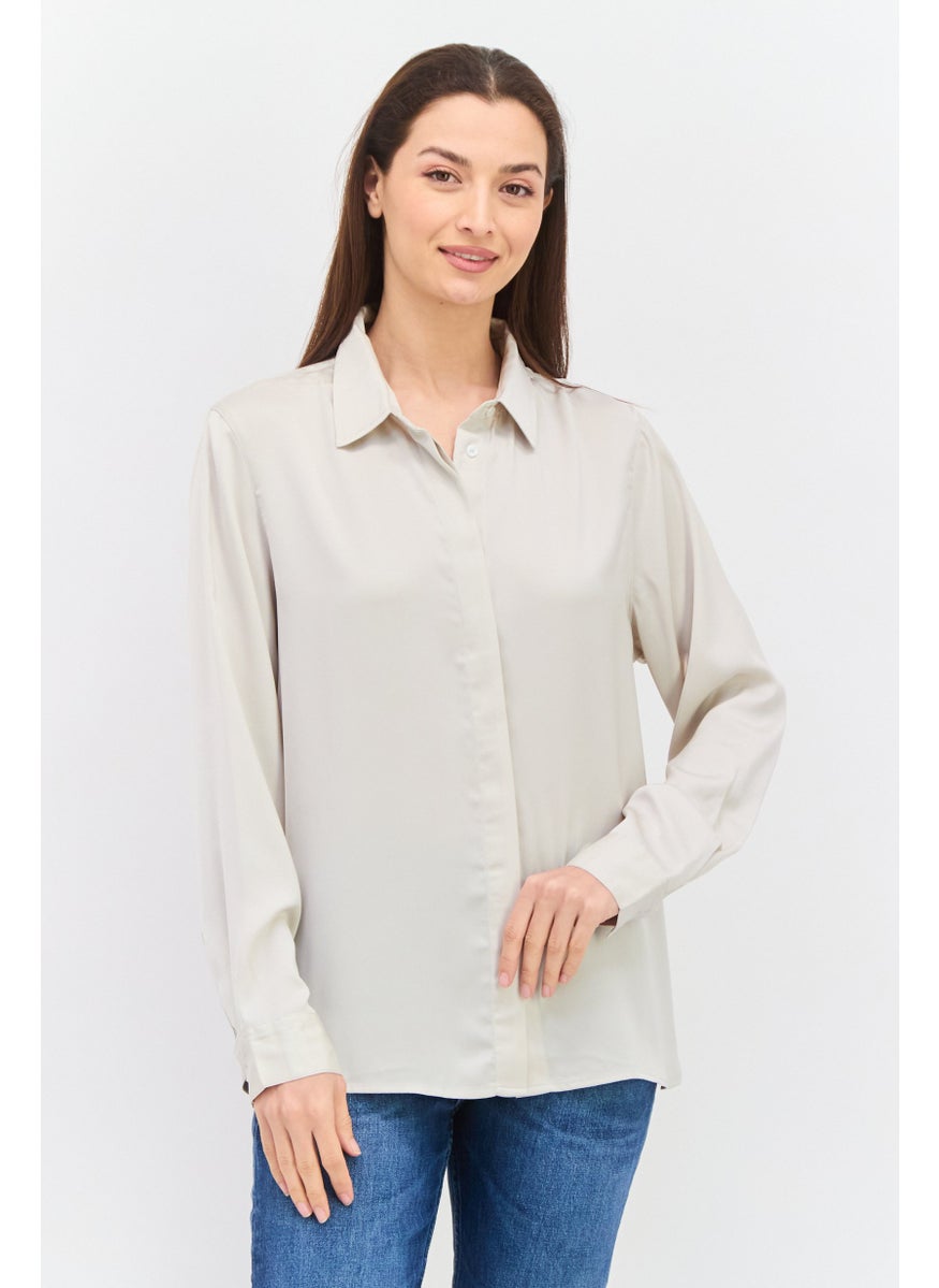 Women Pointed Collar Long Sleeves Plain Shirt, Grey - pzsku/ZB437B3143EC2396FDF9DZ/45/_/1737642696/6b2c6515-0dfe-4815-9d41-3524a4e04ae3