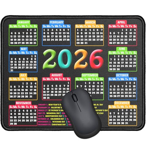 RMYMPMYX Mouse Pad with Stitched Edge, Computer Mouse Mat with Non-Slip Rubber Base, Mouse Pads for Computers Laptop Mouse 9.6x7.9x0.1 inch, (2026 Calendar Black) - Image 1