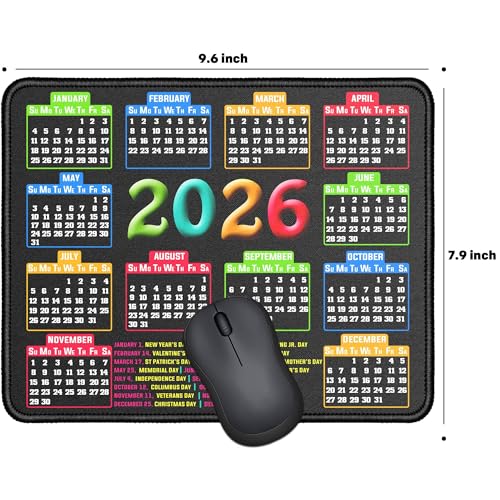 RMYMPMYX Mouse Pad with Stitched Edge, Computer Mouse Mat with Non-Slip Rubber Base, Mouse Pads for Computers Laptop Mouse 9.6x7.9x0.1 inch, (2026 Calendar Black) - Image 2
