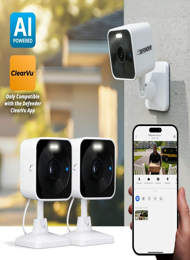 Defender GO 2K AI Powered Plug-in Indoor/Outdoor Home Business, Pet, Baby Camera, AI Detection, Dual Band Connection, Spotlight/Siren, Color Night Vision, 2-Way Talk, Works w/ClearVu App, 2 Pack - Image 2