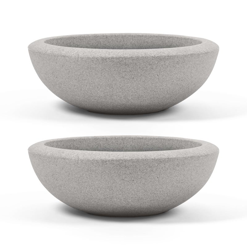 ARBORA 21" Santorini Bowl 2-Pack with Stone Blend Concrete Gray Finish - Polyresin Indoor and Outdoor Planters, Durable, Weatherproof, Lightweight, Large Plant Pots for Patio, Garden, Deck, Entryway - Image 1