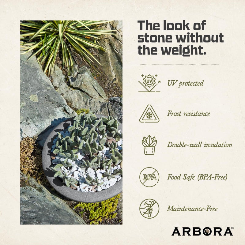 ARBORA 21" Santorini Bowl 2-Pack with Stone Blend Concrete Gray Finish - Polyresin Indoor and Outdoor Planters, Durable, Weatherproof, Lightweight, Large Plant Pots for Patio, Garden, Deck, Entryway - Image 5