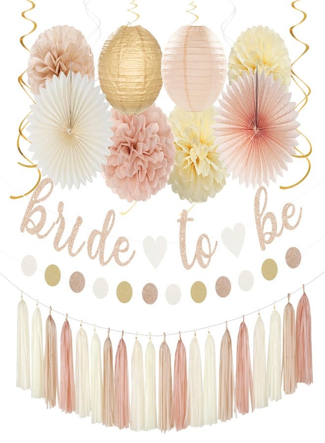 burgleda Champagne-Gold Beige Fall Bridal-Shower Party-Decorations - 36pcs Bride To Be Banner,Bachelorette Paper Lanterns,Wedding Streamers Garland,Boho Peach Tissue Pom Poms Flower Fan Decor Supplies Burgleda - Image 1