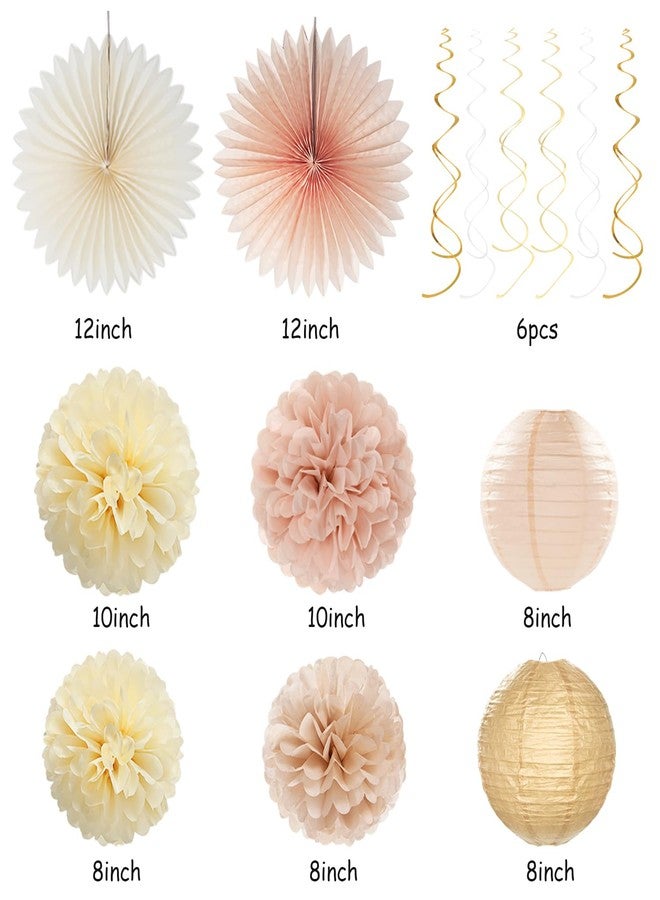 burgleda Champagne-Gold Beige Fall Bridal-Shower Party-Decorations - 36pcs Bride To Be Banner,Bachelorette Paper Lanterns,Wedding Streamers Garland,Boho Peach Tissue Pom Poms Flower Fan Decor Supplies Burgleda - Image 3