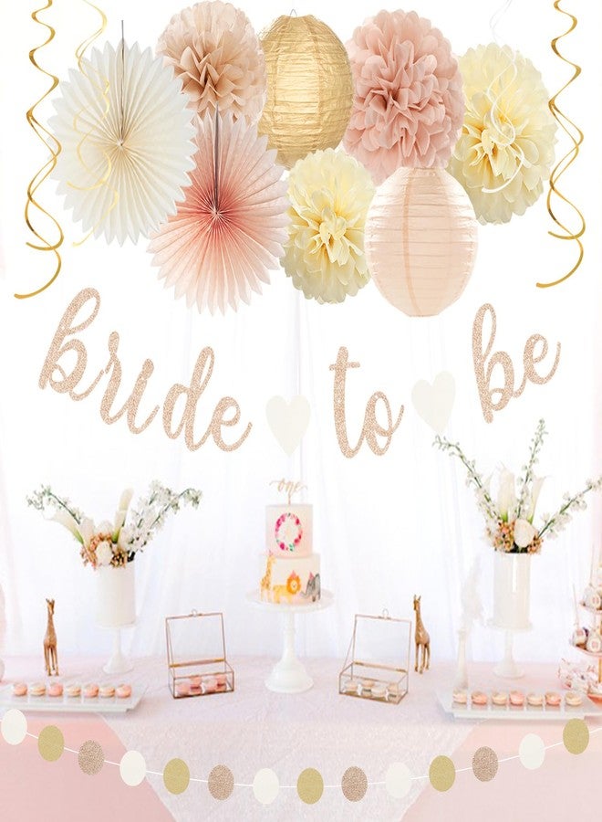 burgleda Champagne-Gold Beige Fall Bridal-Shower Party-Decorations - 36pcs Bride To Be Banner,Bachelorette Paper Lanterns,Wedding Streamers Garland,Boho Peach Tissue Pom Poms Flower Fan Decor Supplies Burgleda - Image 4
