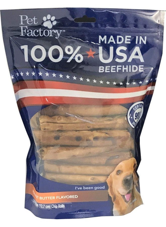 بيت فاكتوري Pet Factory 78130 Beefhide | علكات للكلاب، 99% هضمية، جلود خام لإبقاء الكلاب مشغولة أثناء الاستمتاع، طبيعية 100%، لفائف بنكهة زبدة الفول السوداني، عبوة من 20 قطعة بحجم 5 بوصات، صنع في الولايات المتحدة الأمريكية  - Image 1