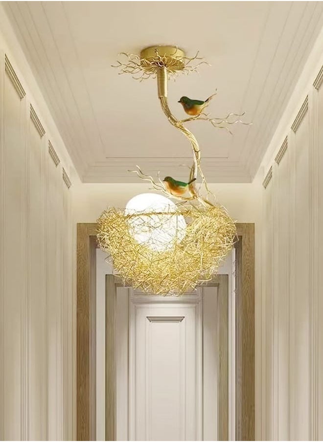 fashionhome 1-Piece Creative Woven Nest Design Chandelier Aluminium and Glass Pendent Light with Birds LED Hanging Ceiling Light Fixture for Dining Room Living Room Restaurant Home Office 33x49 cm  - Image 5