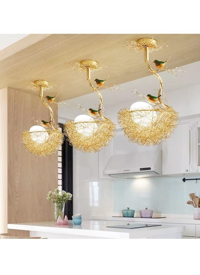 fashionhome 1-Piece Creative Woven Nest Design Chandelier Aluminium and Glass Pendent Light with Birds LED Hanging Ceiling Light Fixture for Dining Room Living Room Restaurant Home Office 33x49 cm  - Image 2