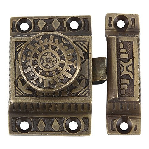 A29 Cabinet Latch, Cabinet Door Latches for Closet Kitchen Door Windsor Design, Antique Latch, Antique Brass Pulls with Latches Hardware, Solid Brass - Image 3