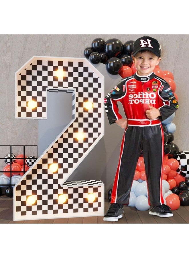 imprsv Marquee Numbers Race Car Birthday-Decorations: 3ft Large Fast One Party Decor Boy 2nd 12th Big Light Up Cardboard Number 2 - Image 1