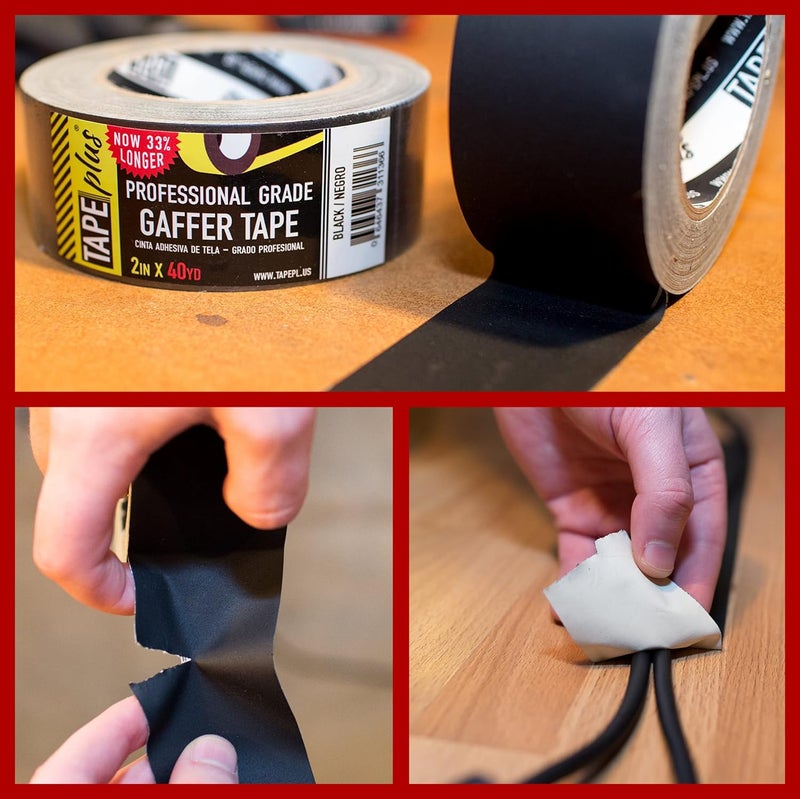 TapePlus Gaffer Tape Roll - Waterproof Adhesive Film - Electrical Cable Management & Floor Marking - Non-Reflective Vinyl Floor Tape - Residue-Free Removal - 2 in x 40 yd, Black, 4-Pack - Image 5