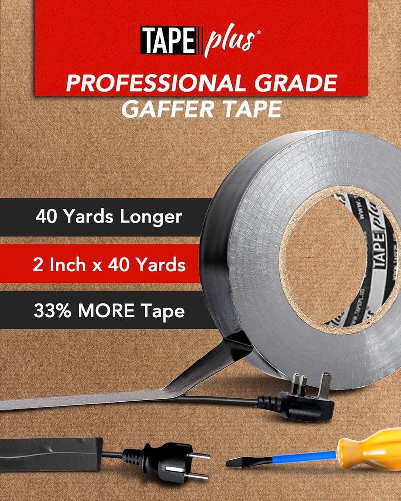 TapePlus Gaffer Tape Roll - Waterproof Adhesive Film - Electrical Cable Management & Floor Marking - Non-Reflective Vinyl Floor Tape - Residue-Free Removal - 2 in x 40 yd, Black, 4-Pack - Image 3