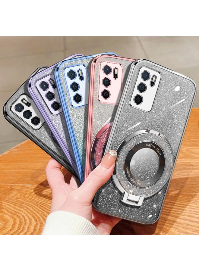 erorex Case For OPPO A16 Plated Gradient Glitter Round Holder TPU Phone Case - Image 2