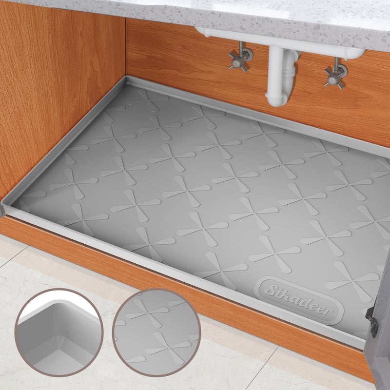 Sika deer sikadeer تحت بالوعة حصيرة للحمام مقاوم للماء 22 "× 19" سيليكون تحت بالوعة بطانة خزانة الحمام الجرف حامي منظم المطبخ صالح 24 بوصة القياسية خزانة حصيرة تحت بالوعة منظم علبة التنقيط - Image 1