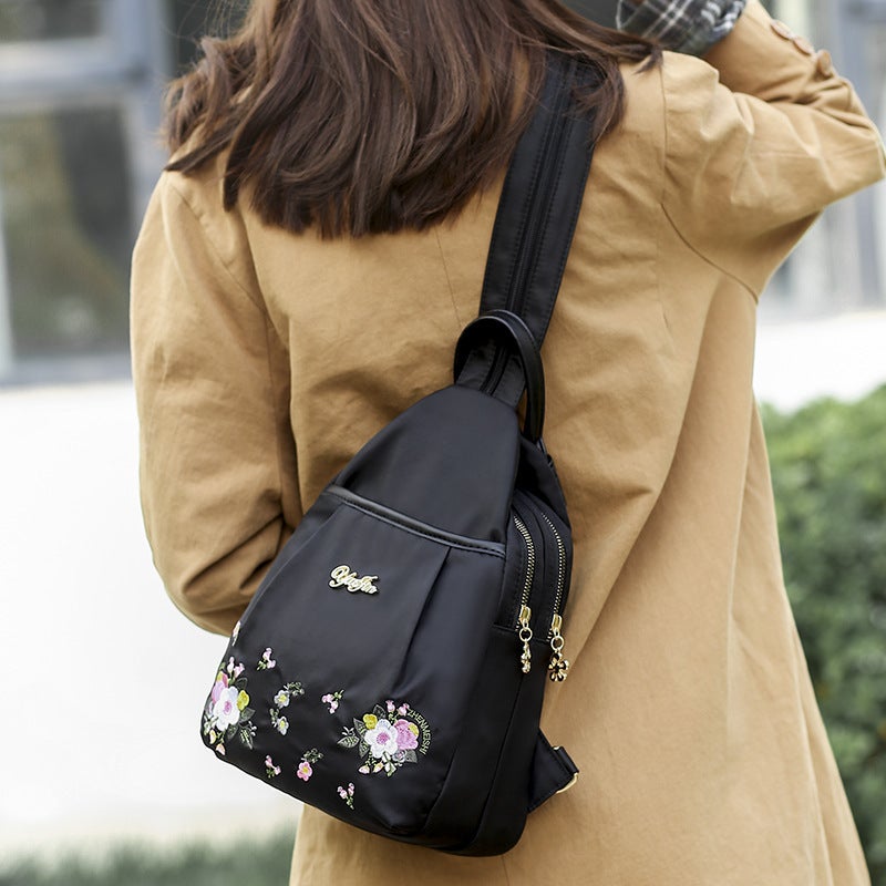 Ethnic Style Backpack Women'S Bag 2023 New Korean Mini Small Backpack All-Match Canvas Nylon Oxford Cloth Chest Bag - Image 3