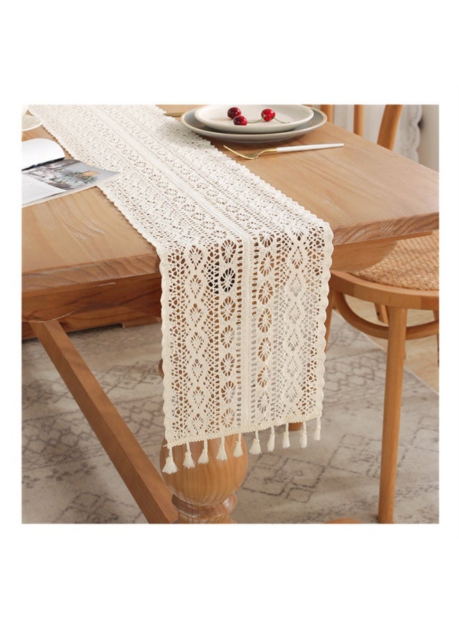 مفرش طاولة كروشيه، مفرش طاولة مكرميه مع شرابات لطاولة المطبخ (24x180 سم) - Image 1