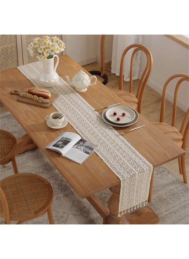 مفرش طاولة كروشيه، مفرش طاولة مكرميه مع شرابات لطاولة المطبخ (24x180 سم) - Image 4