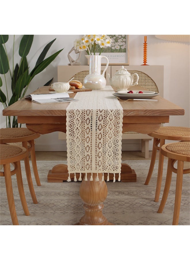 مفرش طاولة كروشيه، مفرش طاولة مكرميه مع شرابات لطاولة المطبخ (24x180 سم) - Image 2