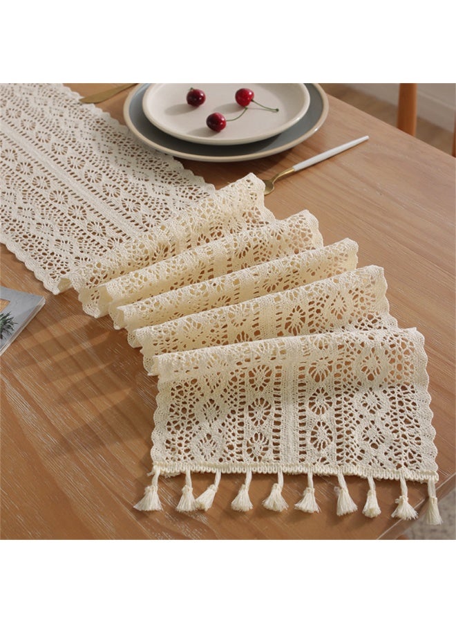 مفرش طاولة كروشيه، مفرش طاولة مكرميه مع شرابات لطاولة المطبخ (24x180 سم) - Image 3