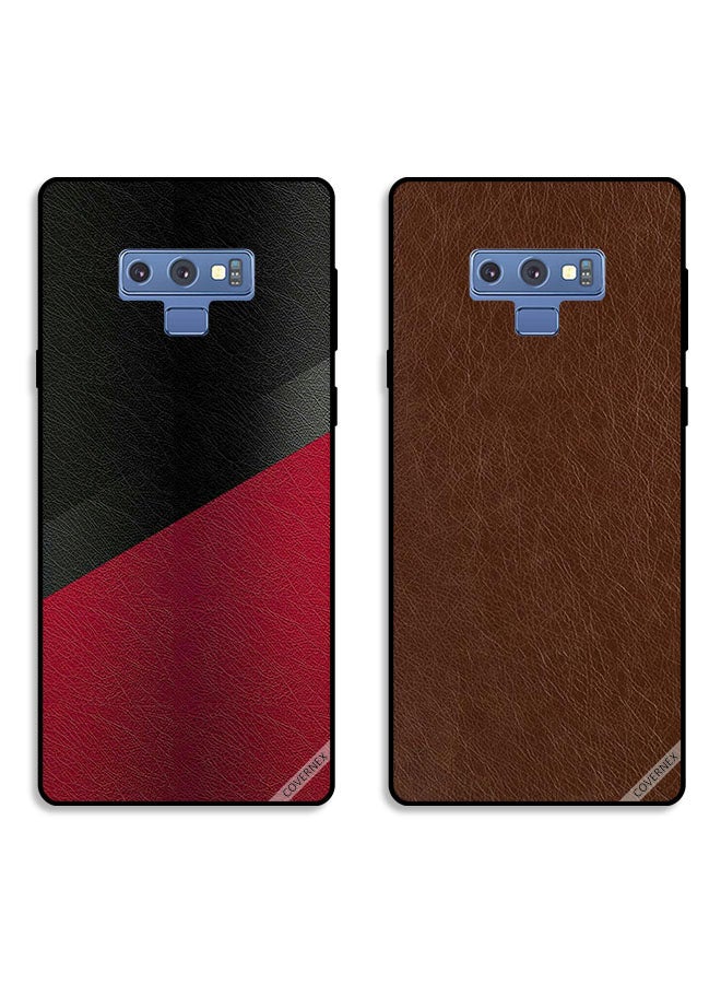 Covernex Two Cases For Samsung Galaxy Note 9 Protective Covers Black and Red Pattern and Brown Leather - Image 1