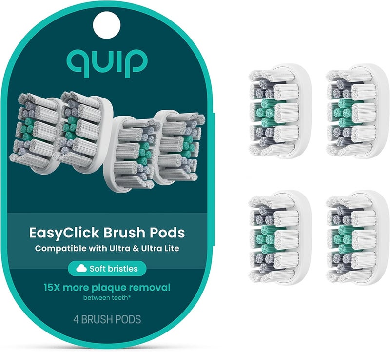 quip Ultra Brush Pod Refill Heads - 4 Pack - Verified Brush Head Refills for Sonic Electric Toothbrushes - Soft Bristles, Compact - Last 3 Months Each - White - Image 1