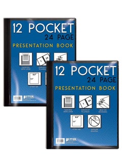 Better Office Products 12 Pocket Bound Presentation Book Black Clear View Front Cover 24 Sheet Protector Pages 8.5" X 11" Sheets By Better Office Products Art Portfolio Durable Poly Covers Letter Size (2 Pack)  - Image 2