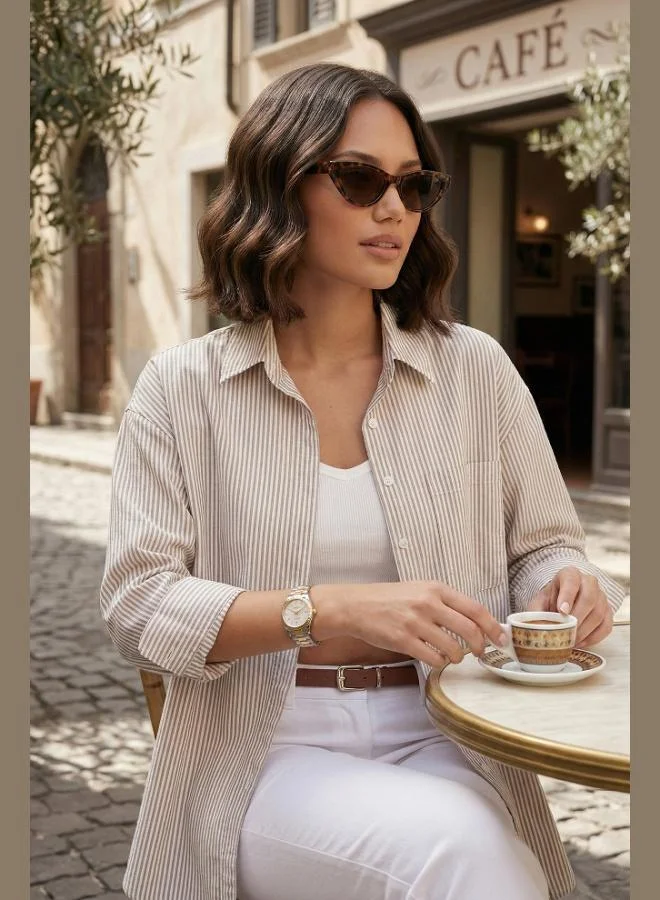 Lela Lela Regular Fit Long-Sleeve Striped Shirt with Pockets Women's SHIRT 6772895