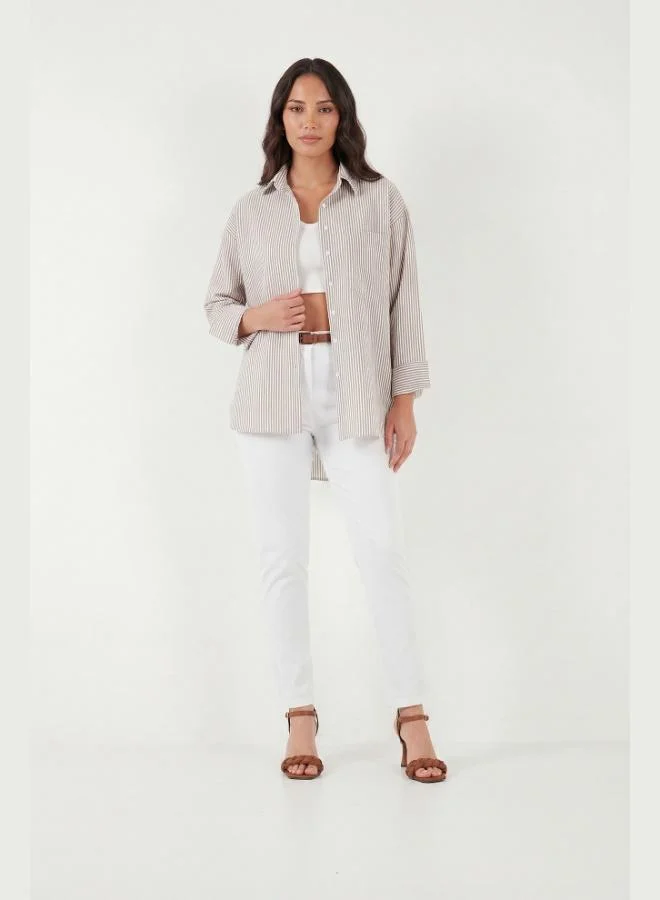 Lela Lela Regular Fit Long-Sleeve Striped Shirt with Pockets Women's SHIRT 6772895